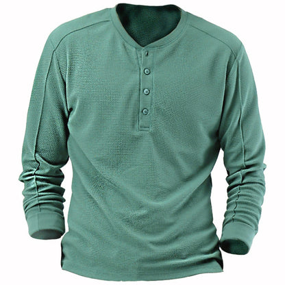 Men's Waffle Henley Collar T-shirt Casual Fashion