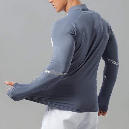 Stand Collar Half Zip Solid Color Workout Clothes Training Men