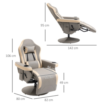 Manual Recliner Armchair PU Leather Lounge Chair W Adjustable Leg Rest, 135 Reclining Function, 360 Swivel, Grey