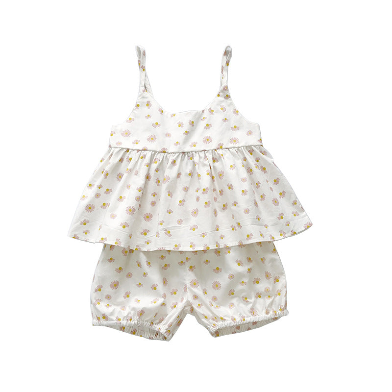 Summer Children's Wear Girls' Skirt Set Small  Sleeveless Tops Shorts