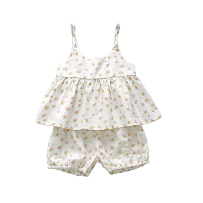 Summer Children's Wear Girls' Skirt Set Small  Sleeveless Tops Shorts