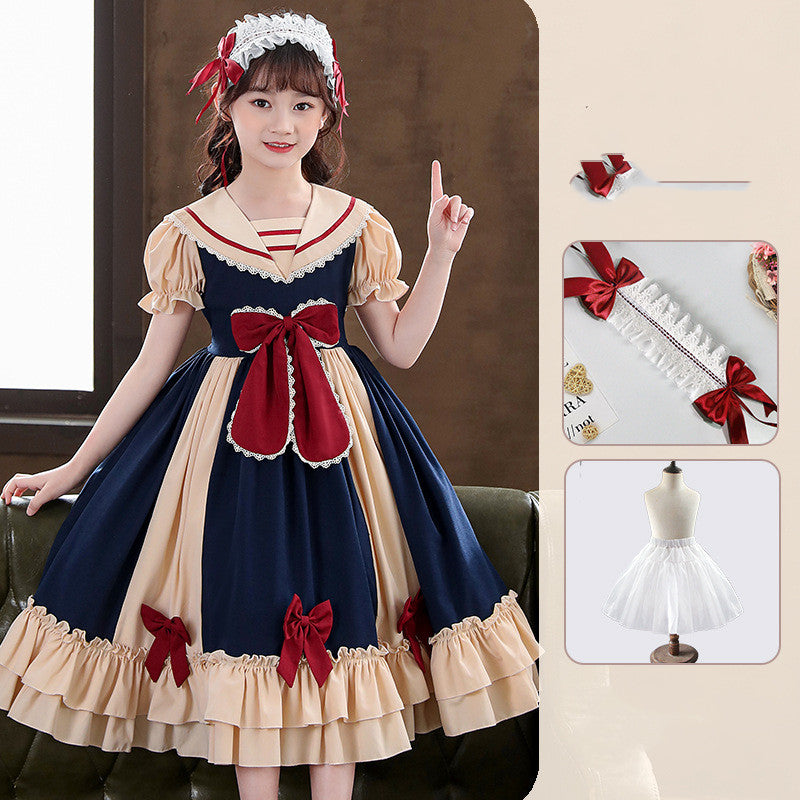 Girls Dress Pleated Bow Lolita Princess Dress