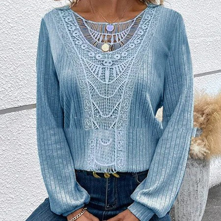 Women's Long-sleeved T-shirt Stitching Lace Top