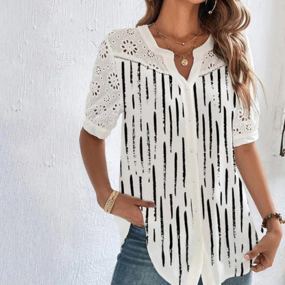 Fashion Breasted Lapel Short-sleeved Shirt Women's Top