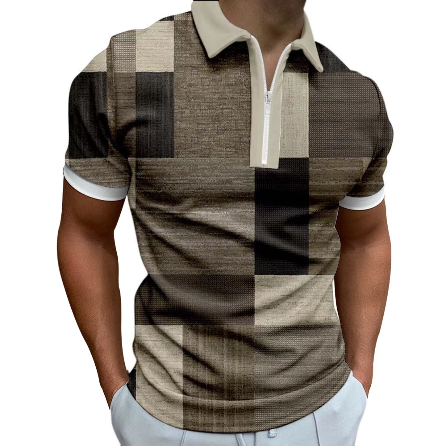 European And American Men's 3D Digital Printing Zipper Polo Shirt Plus Size