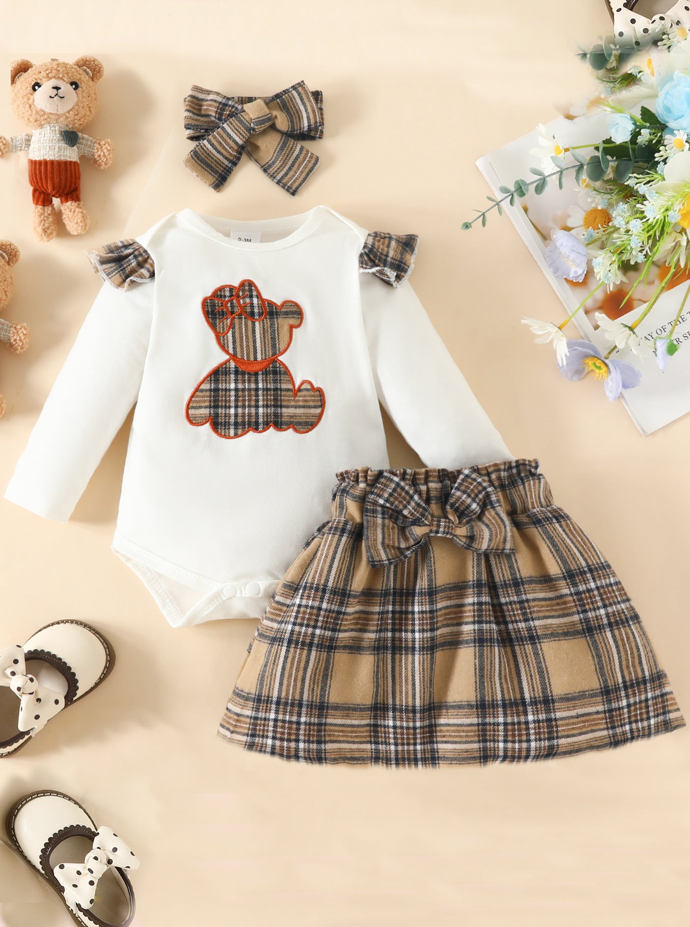 Children's Top Bow Plaid Skirt