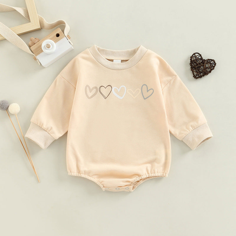 Children's Love Embroidered One-piece Long Sleeve Romper