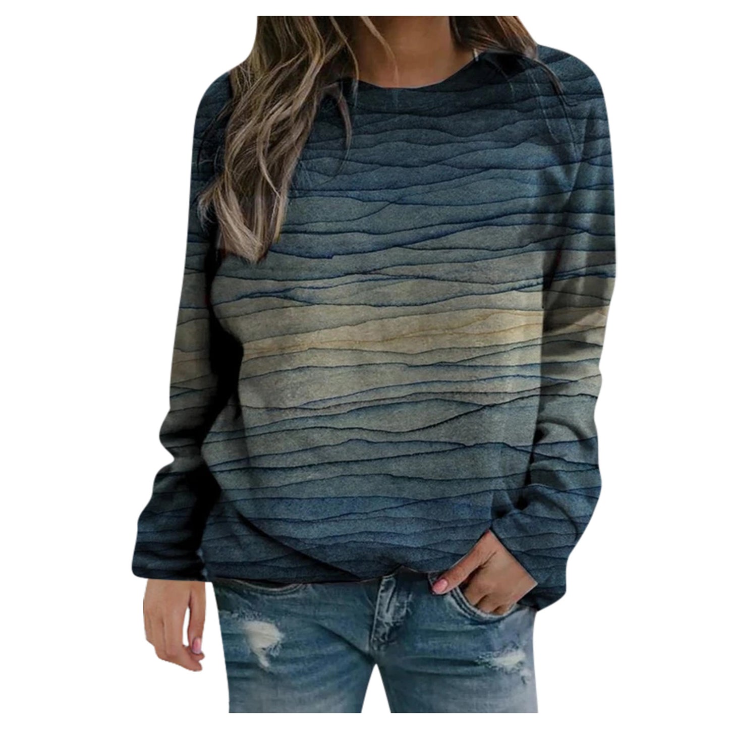 Rendering 3D Digital Printing Long Sleeve Loose Round Neck Sweater