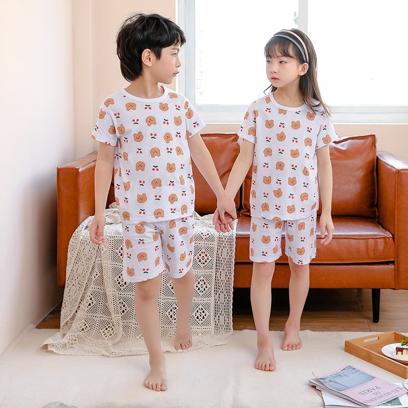 Children's Fashion Casual Cotton Print Short Sleeve Suit