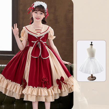 Girls Dress Pleated Bow Lolita Princess Dress