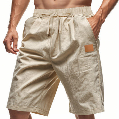 Solid-color Mens Plus-size Thin Linen Breathable Beach Sports Casual