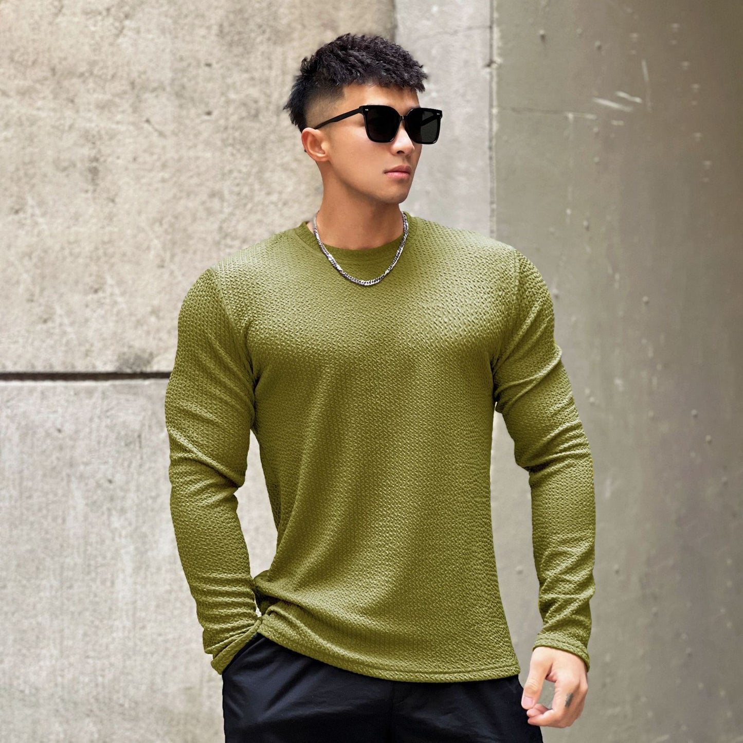 Fashion Men's Round Neck Pullover Long Sleeve Bottoming Shirt