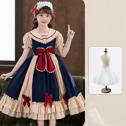 Girls Dress Pleated Bow Lolita Princess Dress