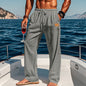 New Men's Cotton And Linen Drawstring Straight Leg Pants