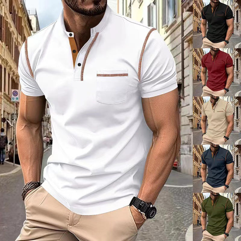 Men's Short Sleeve Polo Shirt Henry T-shirts - Casual Summer Quick Dry Top - Breathable Cotton Blend Knit Tee Sports Street Fashion Top