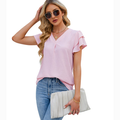 Women's Ruffled Shirt Short Sleeve Top