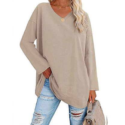 Oversized Women's T-shirt Loose Shoulder Sleeve V-neck Top