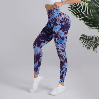 Tie-dye Printed Yoga Pants Fashion Seamless High-waisted Hip-lifting Trousers Sports Running Fitness Pants For Womens Clothing