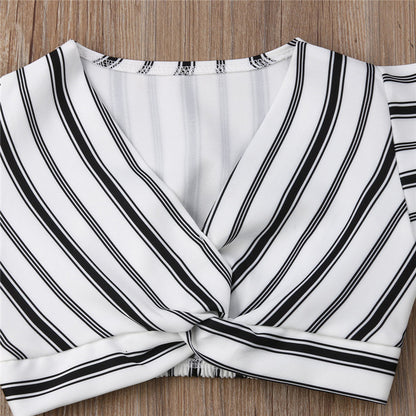 Children's Clothing Baby Girl Suit Striped Sleeveless Short Top And Long Skirt