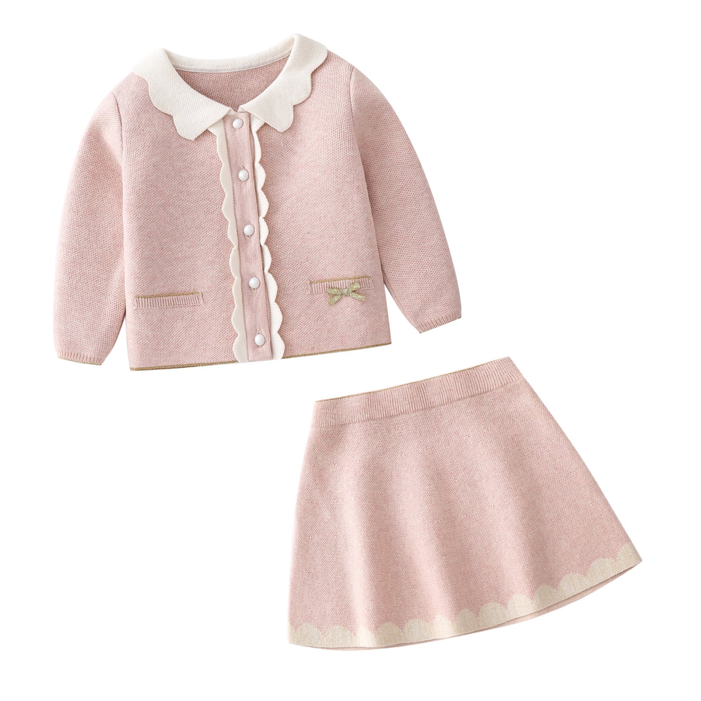 Costume de jupe cardigan tricoté en coton pour bébé fille