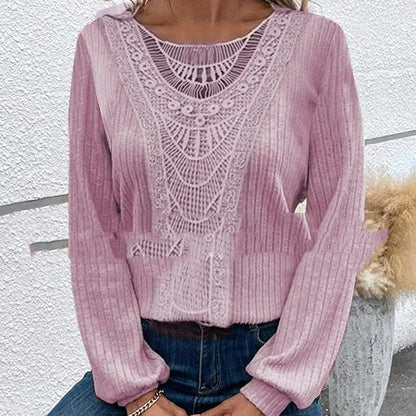 Women's Long-sleeved T-shirt Stitching Lace Top