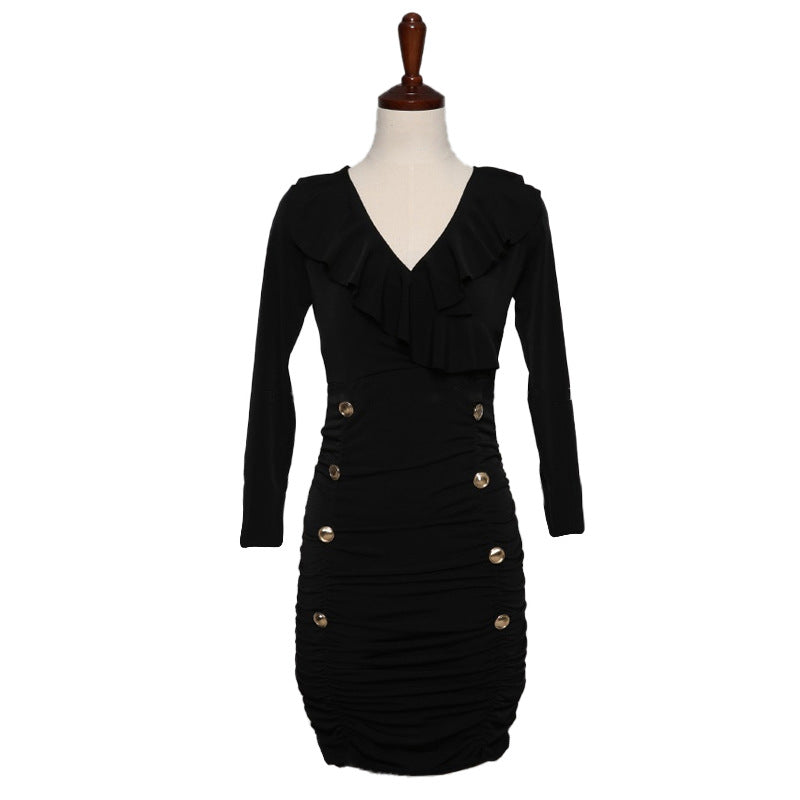 V-neck Base Small Dress Long Sleeve Dress