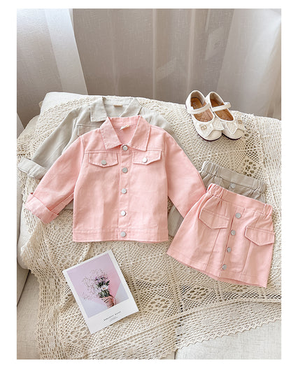 Children's Korean Style Coat Baby Skirt Two Piece Set