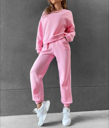 Women's Solid Color Long Sleeve Crew Neck Casual Fashion Sports Sweater Suit