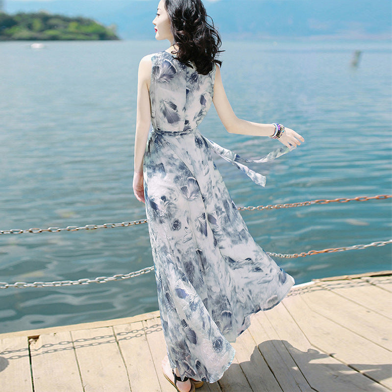 Women's Printed Sleeveless Bohemian Long Dress