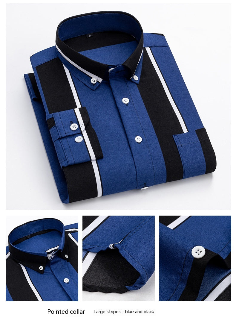 Men's Casual Long Sleeve Wide Striped Shirt