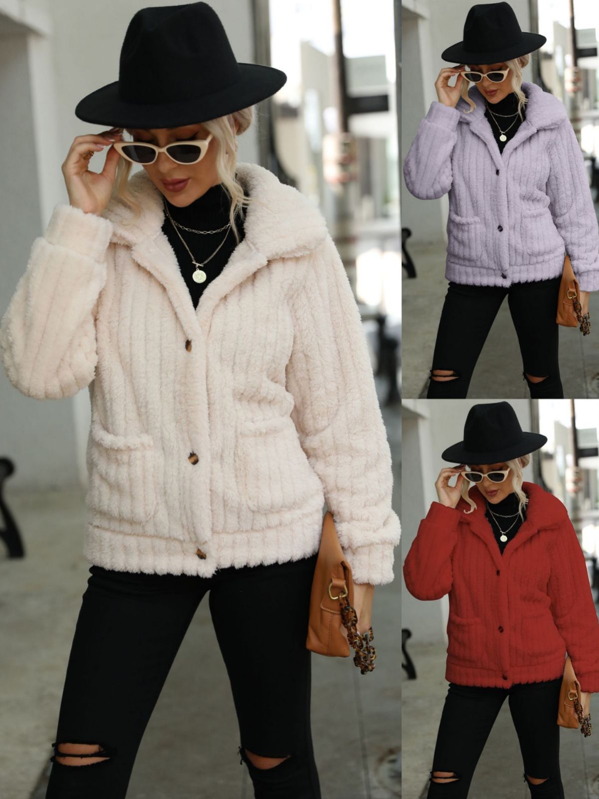 Women's Single-breasted Lapel Long-sleeved Double-sided Fleece Jacket