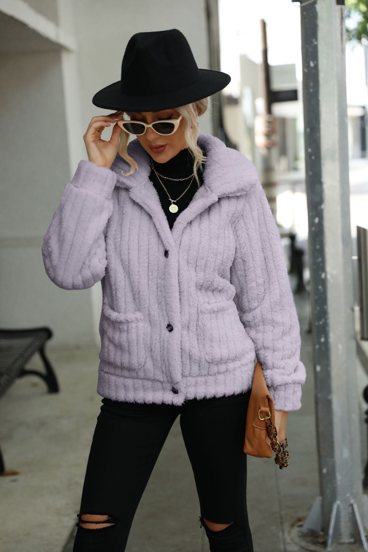 Women's Single-breasted Lapel Long-sleeved Double-sided Fleece Jacket