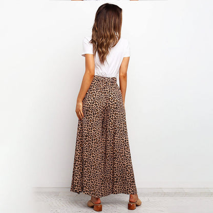 Printed Polka Dot Leopard Print High Waist Loose Wide Leg Pants Straight Casual