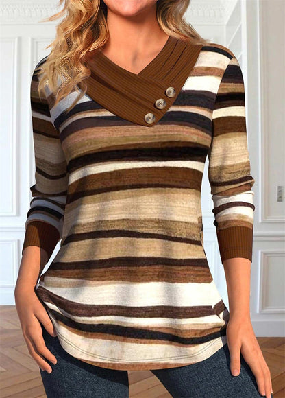 Pull imprimé décontracté à col en V pour femme