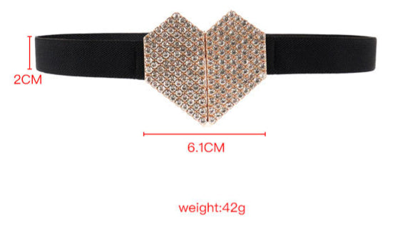 Ceinture femme strass forme coeur élastique et haute élasticité