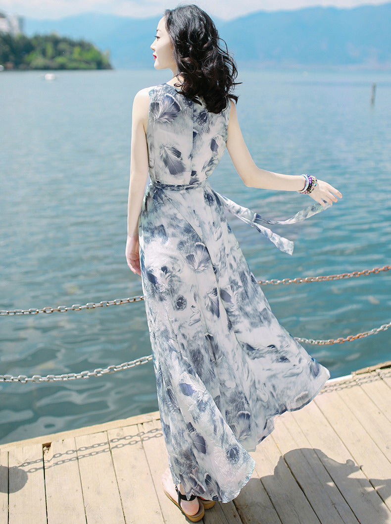 Women's Printed Sleeveless Bohemian Long Dress