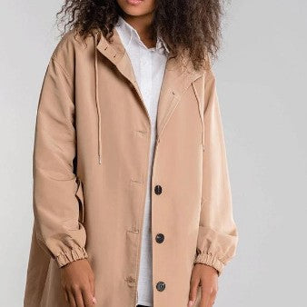 Trench-Coat mi-long ample à manches longues, grande taille