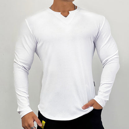 Men's Training Solid Stripe Elastic Sports Shirt