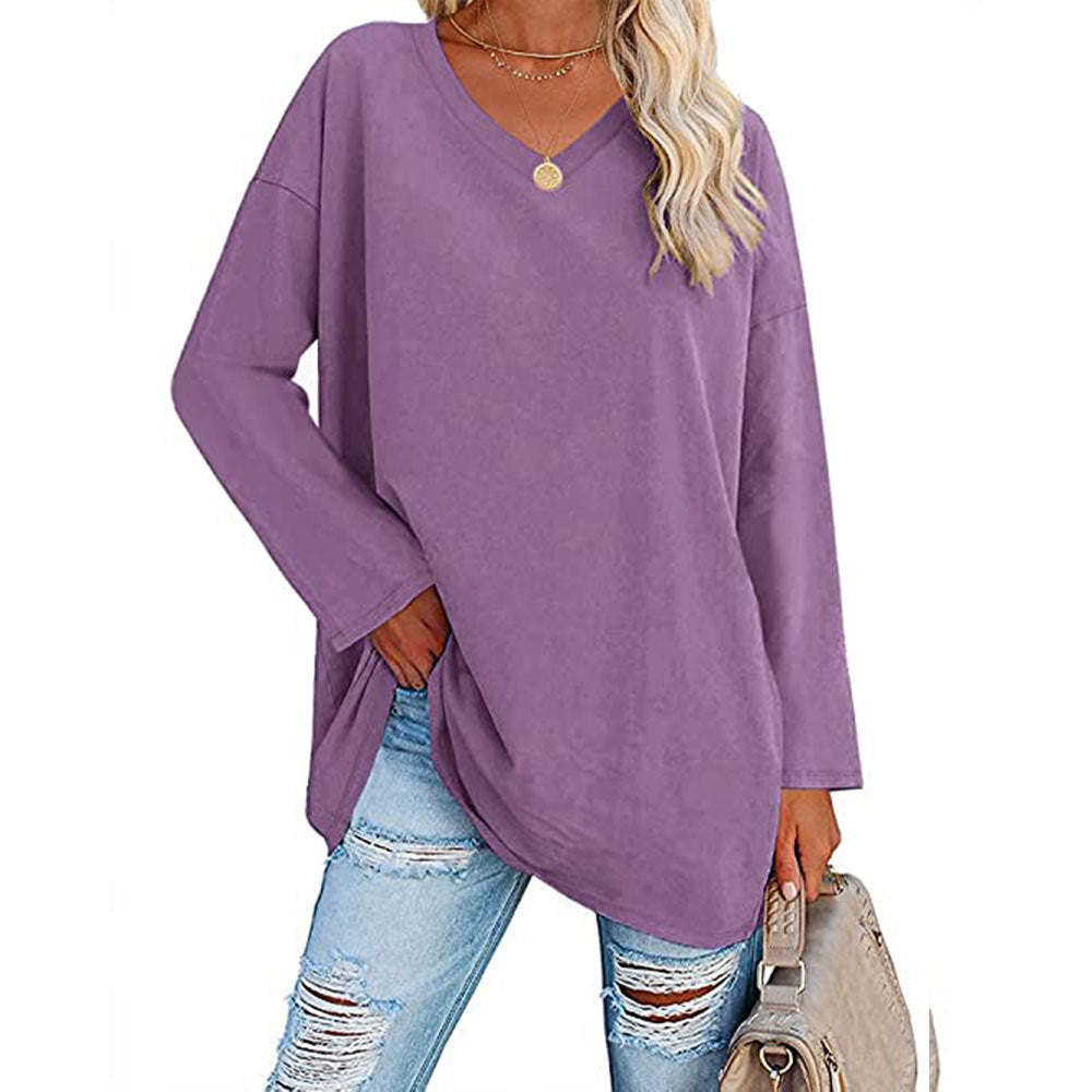 Oversized Women's T-shirt Loose Shoulder Sleeve V-neck Top