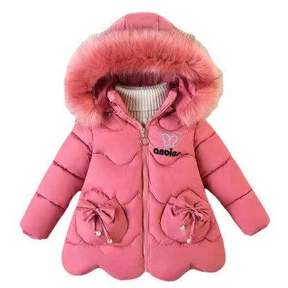 Girls' Fashion Big Fur Collar Down Cotton Jacket