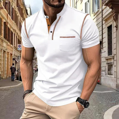 Men's Short Sleeve Polo Shirt Henry T-shirts - Casual Summer Quick Dry Top - Breathable Cotton Blend Knit Tee Sports Street Fashion Top