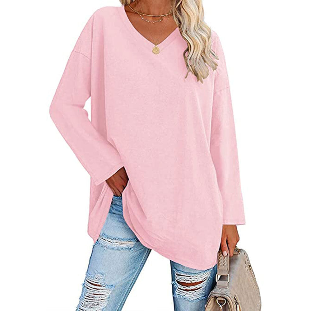 Oversized Women's T-shirt Loose Shoulder Sleeve V-neck Top