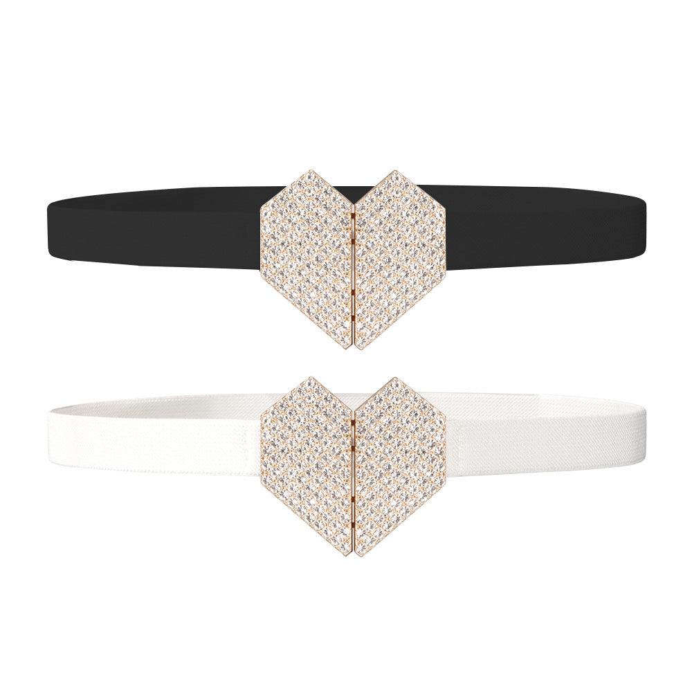 Ceinture femme strass forme coeur élastique et haute élasticité