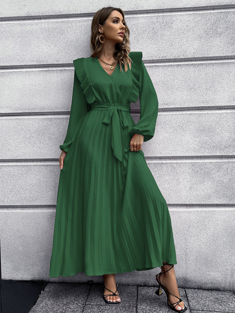 V-neck Swing Pleated Dress