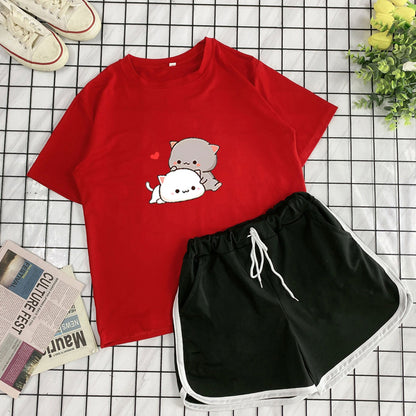 Student Crew Neck T-shirt Shorts Loose Sports Two-piece Set