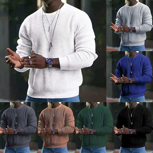 Men's Solid Color Commuter Versatile Long Sleeve Knit Crew Neck