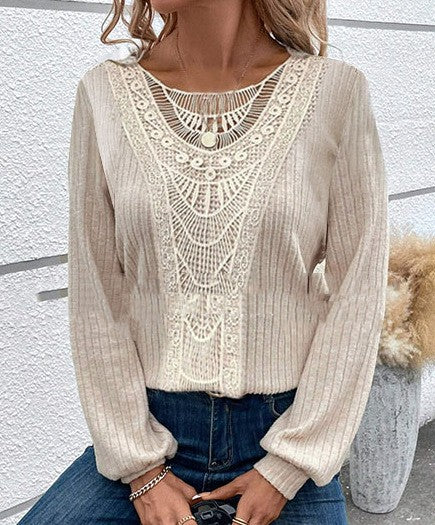 Women's Long-sleeved T-shirt Stitching Lace Top