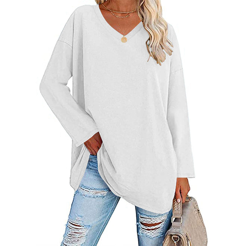 Oversized Women's T-shirt Loose Shoulder Sleeve V-neck Top