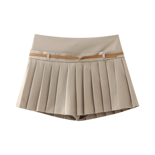 Women's Fashionable All-match Wide Pleated Thin Belt Decorative Pantskirt