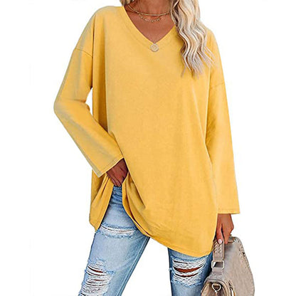 Oversized Women's T-shirt Loose Shoulder Sleeve V-neck Top